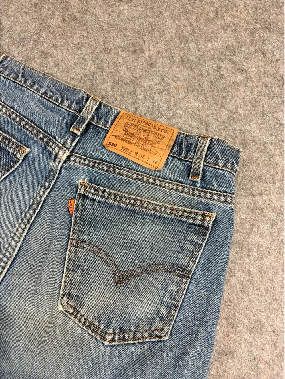 Vintage Levis Orange Tab 550 36x34 Relaxed Taper 90s Blue Denim